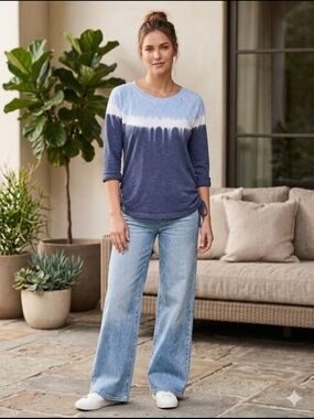T by Talbots Ombre Tie Dye Side Tie Top S